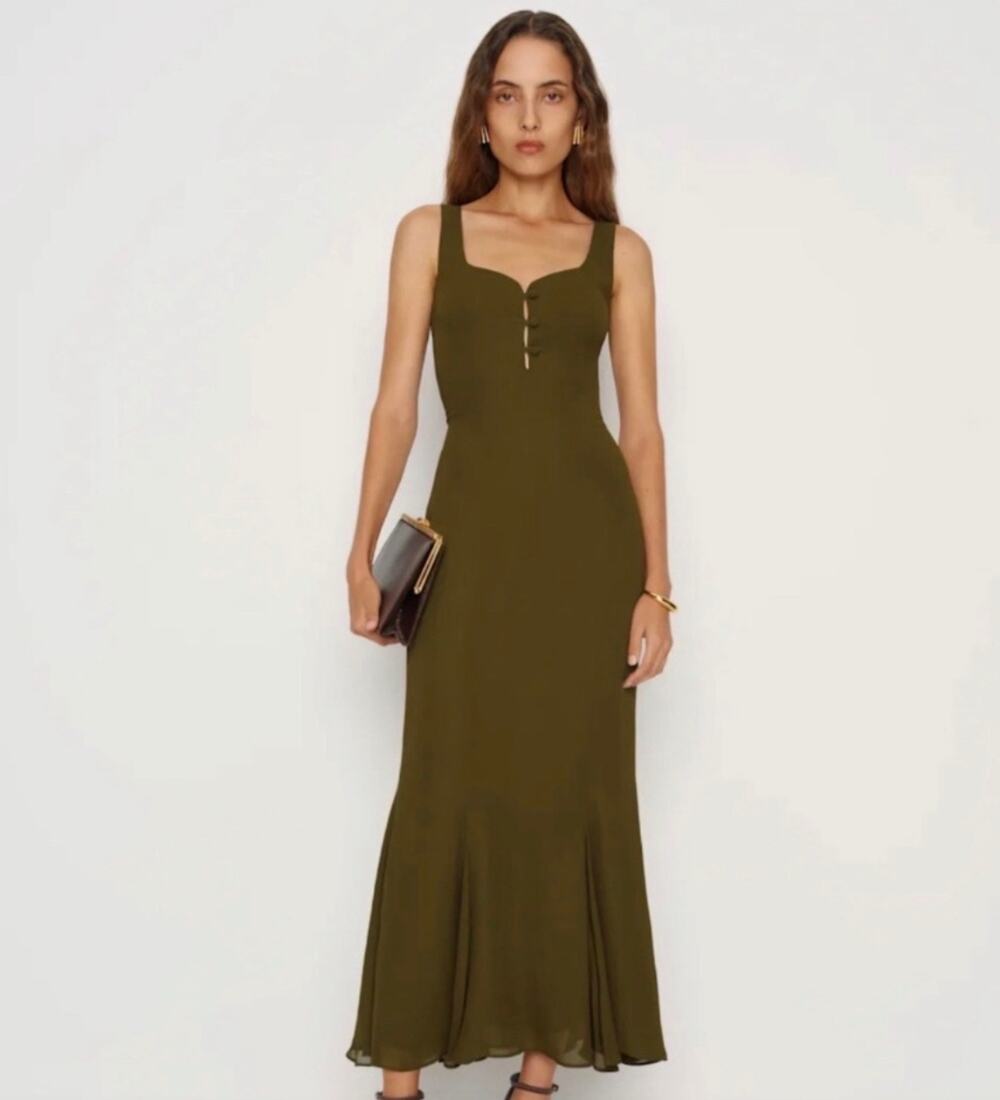 SZ 0 Reformation Laine Dress Moss Garden NWT